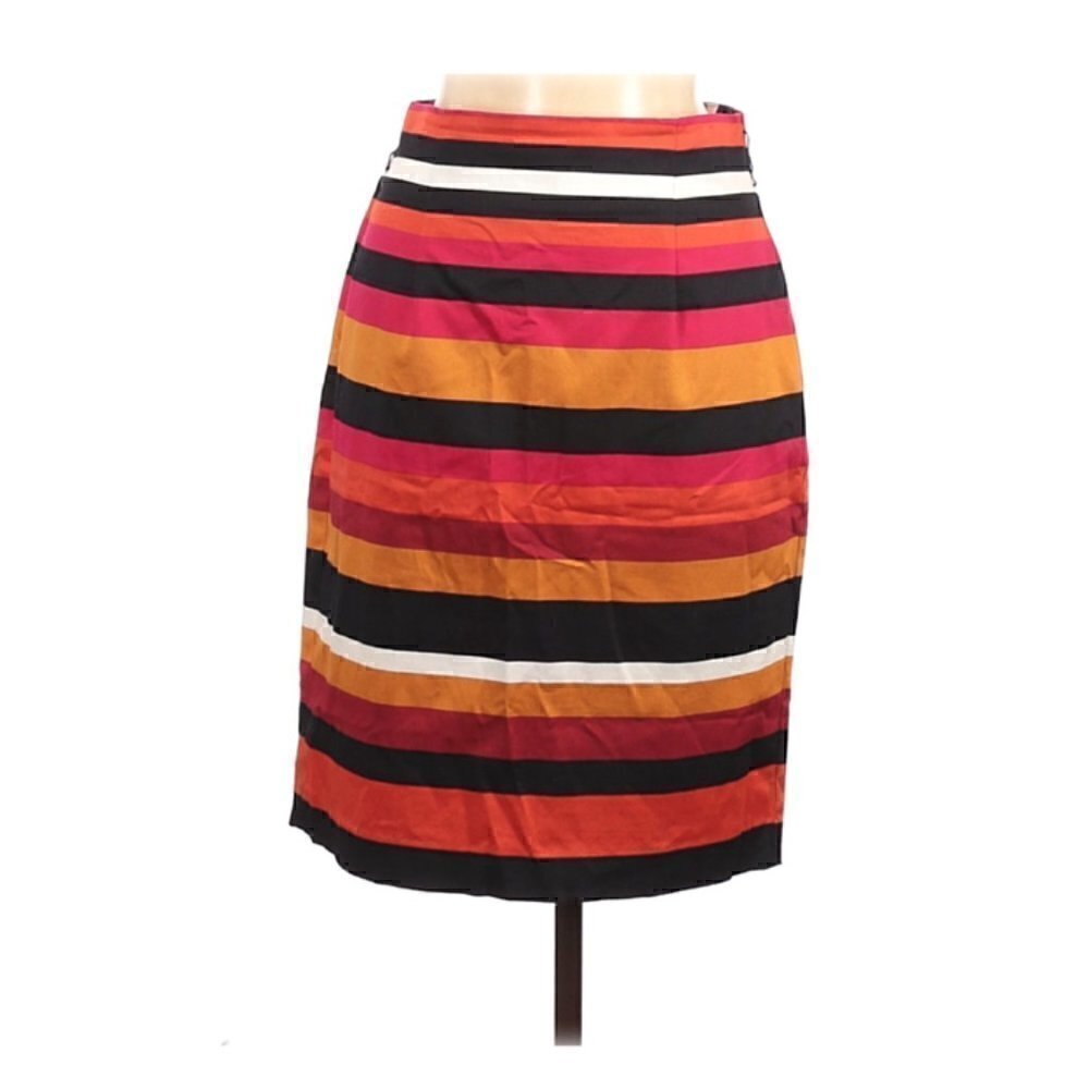 Worthington Skirt 6 Striped Red Pink Black White Office Career Bright Preppy